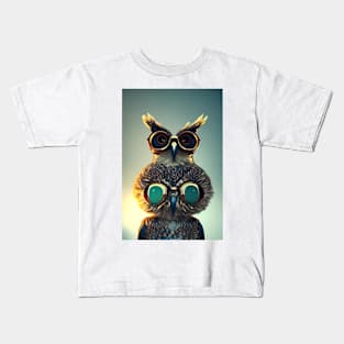 Two Cute Little Fluffy Big Eyed Owl Emoji Kids T-Shirt